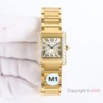 High Quality Replica CARTIER New 2nd Generation Tank Francaise Ladies' Watch Gold 316F Stainless Steel Strap White Face Dial Gold Stainless Steel Case Watch 25.7mm